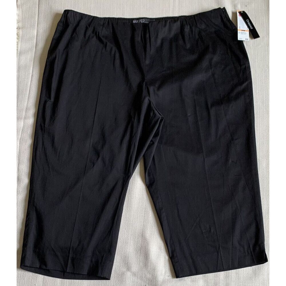 Womens Kasper Cropped Sportswear Size 24W Black Pants Side‎ Zip MSRP-$59.00